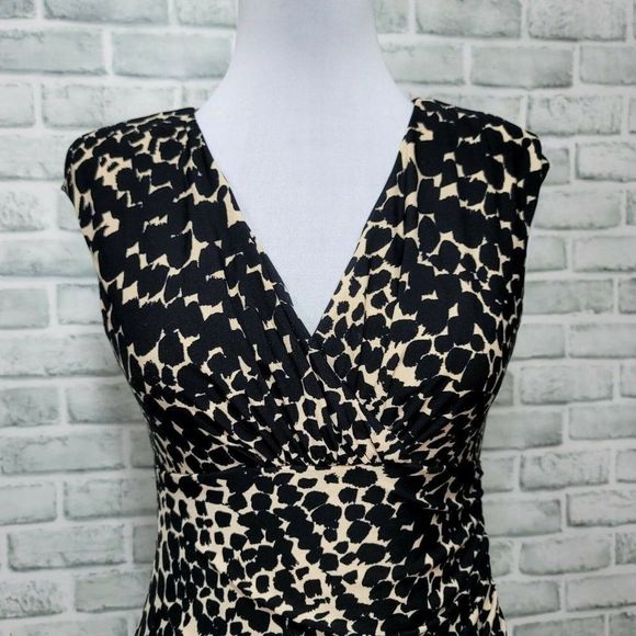 Lauren Ralph Lauren 8 Leopard Dress Sleeveless‎ VNeck Ruched Bodycon Cocktail - Picture 2 of 7